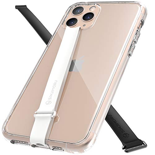 Sinjimoru 伸びるストラップ付iPhone11Pro透明ケース ワイヤレス充電対応のTPU+PC製 薄型 耐衝撃優秀クリアケース 落下防止 片手操作できるC型クリップ取り付け方式のシリコンストラップリング カメラレンズ スマホ全面保護ケース。 AirClo-Loop for iPhone11Pro