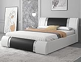 SHA CERLIN King Size Bed Frame with Iron Pieces Decor and Adjustable Headboard / Deluxe Upholstered Modern Platfrom Bed with Solid Wooden Slats Support / No Box Spring Needed, Black with White Sides