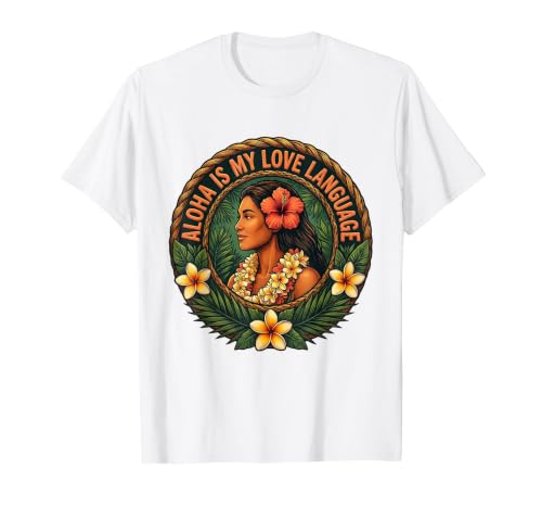 Aloha Is My Love Language Hawaiian Design T-Shirt, Men, White, Large