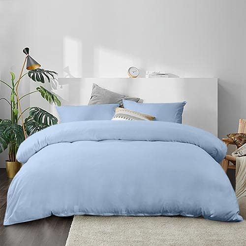 EMONIA Ultra Soft King Duvet Cover 1800 Series 3 Pcs Zipper Closure Breathable Microfiber Duvet Cover Protector Set (1 Duvet Cover & 2 Pillow Shams) Wrinkle Free((Queen, Light Blue)
