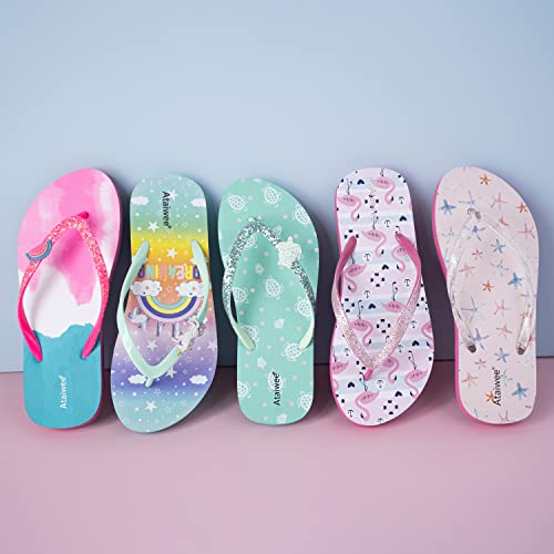 Ataiwee Girls Flip Flop Sandals - Little/Big Kids Slide Thong Beach Animal Fruit Printed Summer Water Shoes.(2002001-2207,Pk/Sf,13) #TOP5
