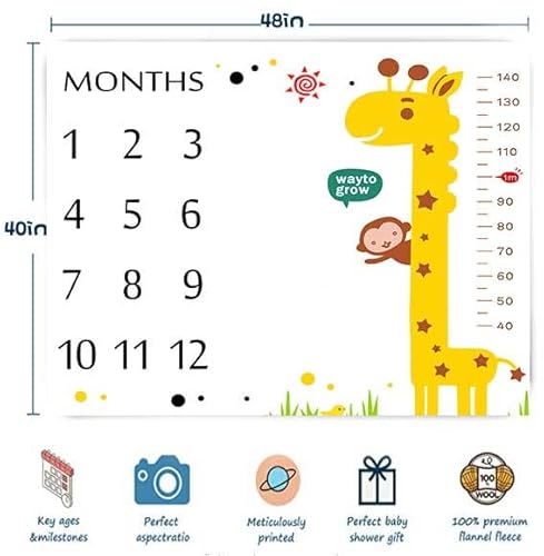 Fhzon Giraffe Milestone Blanket Monkey Height Measurement Chart Record Baby Growth Baby Blanket Monkey Bird Swaddle Newborn Gift 48X40In Btzsfh90 #TOP3