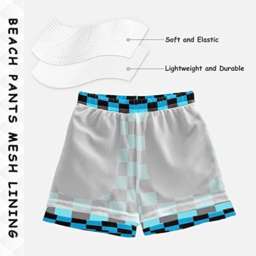 Blue Black Chessboard Boys Swim Trunks Squares Plaid Toddler Beach Board Shorts Baby Summer Bathing Suit L4