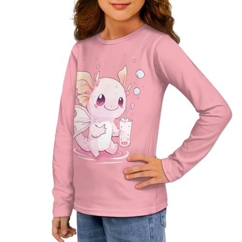 Image of Girls Long Sleeve Shirt with Cute Graphic Casual Pullover Tops 3-16Y