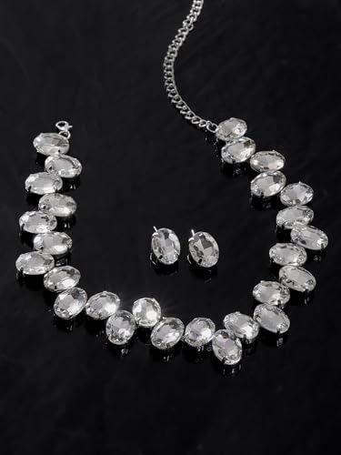 Image of Yellow Chimes Necklace Set for Women | Silver Stone Necklace Set | A5 Crystal Jewellery Set for Women | Rhodium Plated Necklace Set | Birthday Gift for Girls & Women Anniversary Gift for Wife