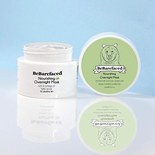 BeBarefaced Overnight Avocado Organic Face Mask For Sensitive Skin - Soothing Nourishing Hypoallergenic Facial Rosacea Treatment For Dryness and Dehydration - Kaolin Clay and Natural Antioxidants