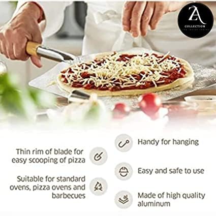Image of A Z Collection Perfect Pizza Peel - Extra Large Paddle With Professional Wooden Handle, Aluminum Spatula, Big Size Baking Tool for Kitchen, 12 inch 1pcs