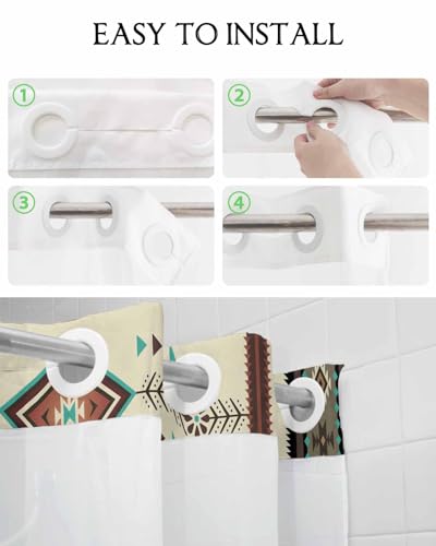 Teamery ZXH-2024-6-12-BOTY-SHZF07007YLCGTMY No Hook Waterproof Shower Curtain, Brown Curtain Liner Set, Western Southwest Native American Indian See-Through Top & Double Layers Fabric Shower Curtains thumb #5