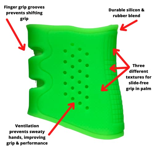 Glow In The Dark Rubber Pistol Grip Sleeves For Glock 17-48 Standard/Compact Models - Best Of Tactical Grips For Glock 43X Accessories & Glock 19X Accessories - 3 Item Glock Grip Sleeve Grips Bundle #TOP1
