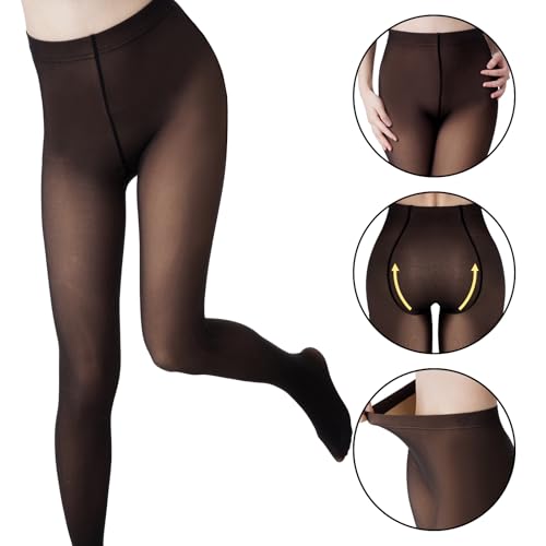 Image of Fleece Lined Tights Winter Fake Translucent Thermal Tights Warm Pantyhose Leggings Sheer Thick Stockings for Women