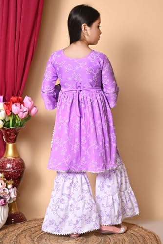 Image of Nfashion Kids Ethnic Wear Cotton Floral Printed Angrakha Kurta Sharara Set For Girls