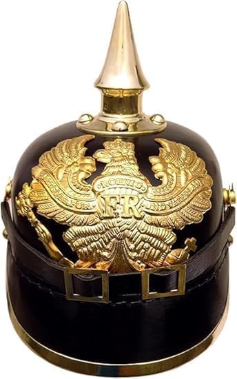 German Pickelhaube Spiked Helmet | Leather Pickelhaube Imperial Prussian Helmet | Brass Military Officer Men’s Costume | WWI & WWII Helmets Replica LARP Reenactment by Dream Land & Greenfild Golden