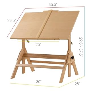 MEEDEN Table à Dessin et Tabouret en Bois: Bureau de Dessin de 90 x 60 cm, Tabouret d'artiste pour Dessin, Table d'artisanat avec Hauteur Réglable, Table d'art inclinable pour la Peinture