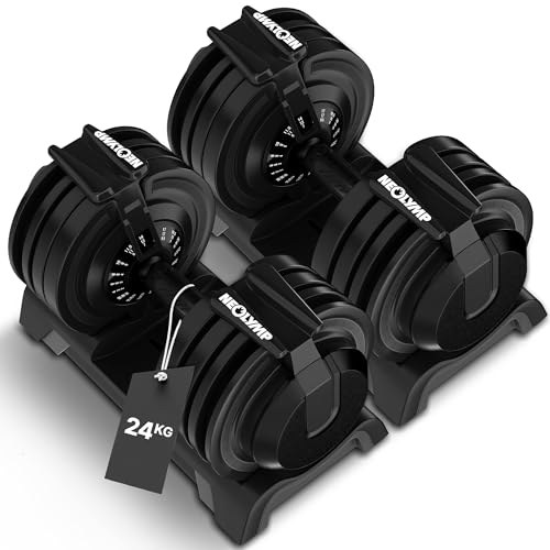 NEOLYMP 2er Set Kurzhantel verstellbar (2-24 kg mit 12 Gewichtsstufen) platzsparendes Dumbbell Set - Hanteln Set verstellbar für Männer & Frauen - Gewichte Kurzhanteln
