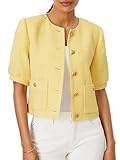 LifeShe Puff Short Sleeve Tweed Jacket Women Cropped Jackets Summer Open Front Office Work Blazer Coat