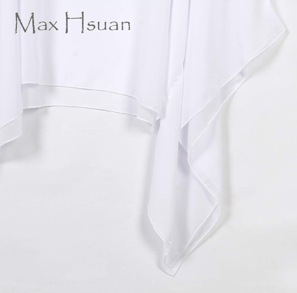 Max Hsuan Womens Summer Solid Sheer Batwing Blouse Chiffon Caftan Poncho Tunic Top Plus Size Cover up - Image 6