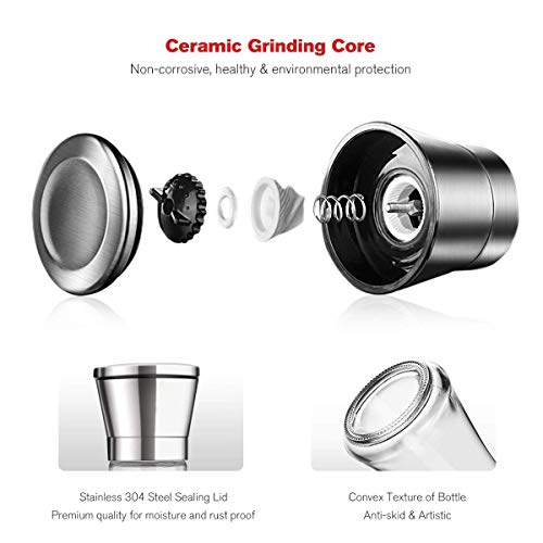 Bonris Professional Stainless Steel Salt And Pepper Grinder With Adjustable Coarseness With Five Grinding Level Pepper Mill Grinders Shakers .（Single Package） #TOP3