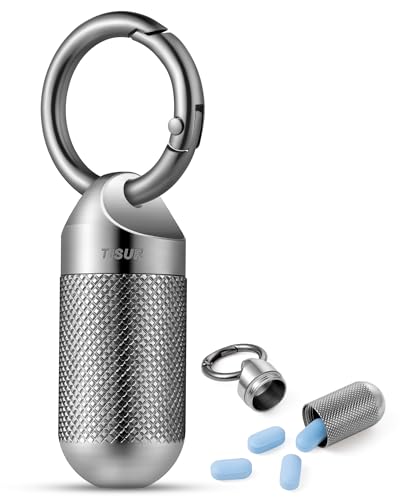 Image of TISUR Titanium Keychain Pill Holder Small Metal Pill Case | Portable Waterproof Pill Container,Travel Pill Bottle Box for Purse