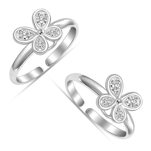 Image of TRUESILVER ACPL 925 Sterling Silver Toe Rings for Women | BIS Hallmarked Classic, Ruby Red & Cubic Zirconia Stone Toe Ring