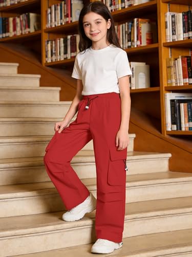 Image of SANGTREE Girls Parachute Pants Loose Lightweight Drawstring Waist Hip Hop Cargo Pants,6-16 Years