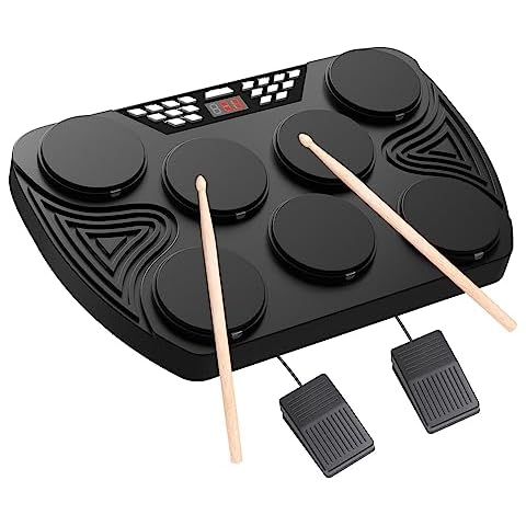 KONIX Electronic Drum Set, Tabletop Electric Drum Kit, 7 Pad Portable Digital Drum Pad Machine with Digital Panel, Built-in Speakers, PC Connection Support, Ideal Gift for Teens and Adult Beginners Cover