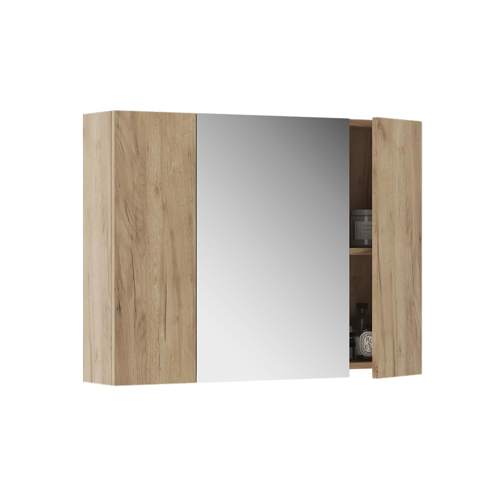 Vicco Specchio contenitore bagno Leopold, Rovere dorato, 80 x 59.2 cm con ripiani, che trova posto in ogni bagno