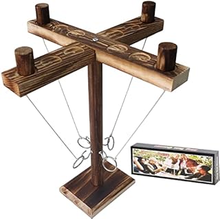 Hook Ring Toss Game for Kids Adults, 4 Hook and Ring Toss Battle Game(30cm Brown), Outdoor Indoor Throwing Interactive Hook and Ring Game, Fast-paced Board Games for Bars Home, Ideal Party Game