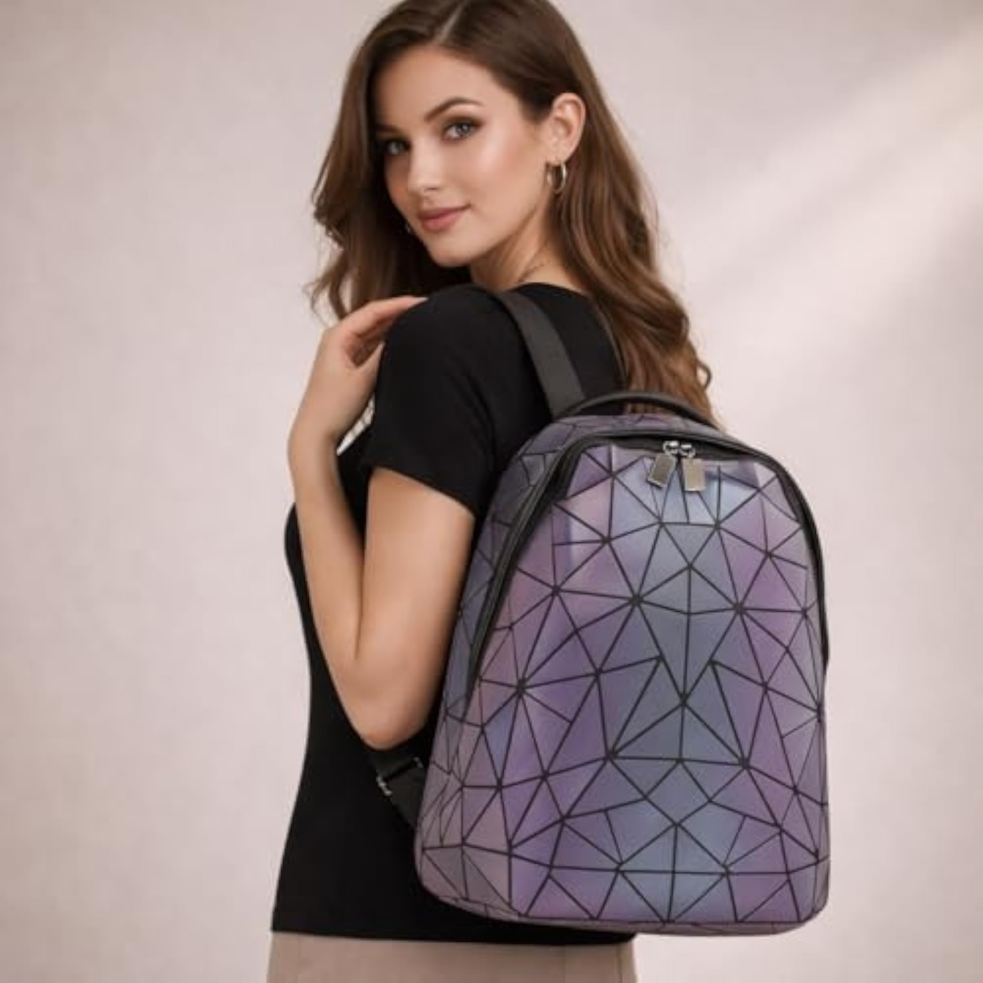 Luxury Luminous Geometric Holographic Reflective Backpack