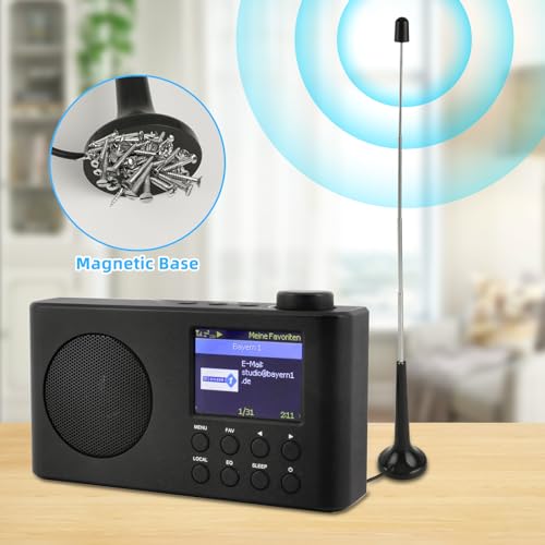 Antena radiowa DAB+ Radio Rod, antena radiowa FM, antena prętowa, do odbioru DAB+ i FM/UKW, z podstawą magnetyczną i 3-metrowym kablem przedłużającym, do odbioru radia stereo