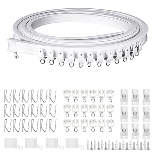 3m Riel de Cortina de Techo Flexible y Curvo – Sistema de Riel Curvado para Cortinas sin Taladrar con Rodillos Silenciosos – Ideal para Ventanas de Bay, Separador de Ambientes,Dormitorio y Baño