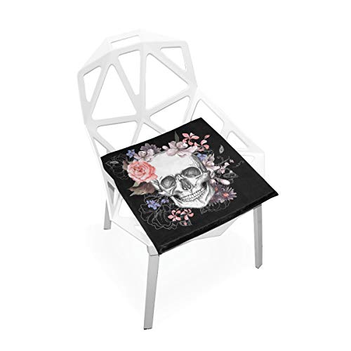 Silla para bebé Estera Cráneo y Flores Día de los Muertos Vector Vintage Suave Antideslizante Almohadillas de Silla de Espuma de Memoria Cojines Asiento para el hogar Cocina Escritorio de Oficina 16x