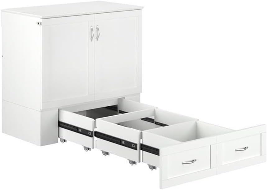 BOWERY HILL Twin XL Size Murphy Bed in Wood, with Storage and Charging Station in White, No Box Spring Needed, Easy Assembly, Up to Weight Capacity