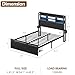 Furnulem Full Size Bed Frame with Wood Headboard, Metal Platform Bed Frame Full Size with 2 Storage Drawers and Shelf, LED Lights and Charging Station, No Box Spring Needed, Noise Free, Black