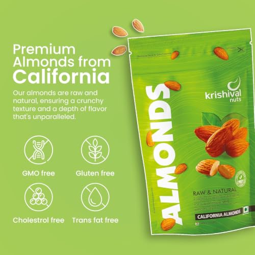 Image of KRISHIVAL NUTS 100% Natural Premium California Almonds 100 Grams pack of 1 | Premium Roasted Badam | High in Fiber & Boost Immunity | Unflavoured | Gluten Free