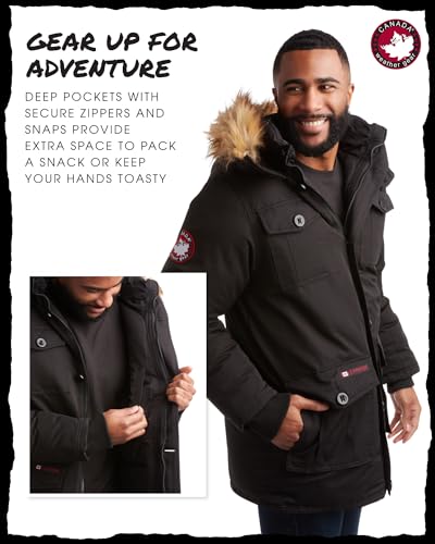 Image of CANADA WEATHER GEAR Mens Parka Jacket - Heavyweight Insulated Water Resistant Winter Coat for Men with Faux Fur Hood