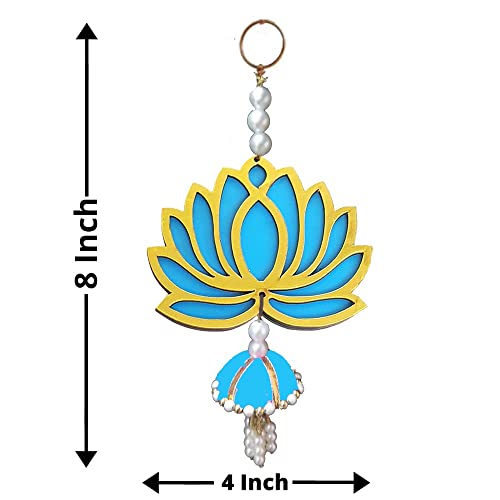 GIFT JAIPUR Lotus Blue Jhumka Wall Decor Hanging Set of 6 - Diwali Showpiece Gift Home Temple Pooja Festival Wedding Marriage Stage Decoration
