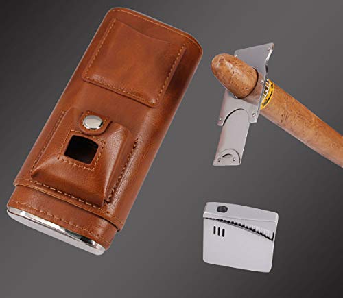 Amancy Deluxe Portable 3 Holder Cigar Case Set With Lighter And Cutter Great Gift Kit #TOP1