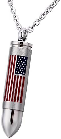 Urn Necklace for Ashes, Ash Necklace for Human Ashes, Cremation Jewelry Bullet Necklaces Ashes Keepsake American Flag Cremation Necklace Stainless Steel Memorial Pendant for Ashes for Men
