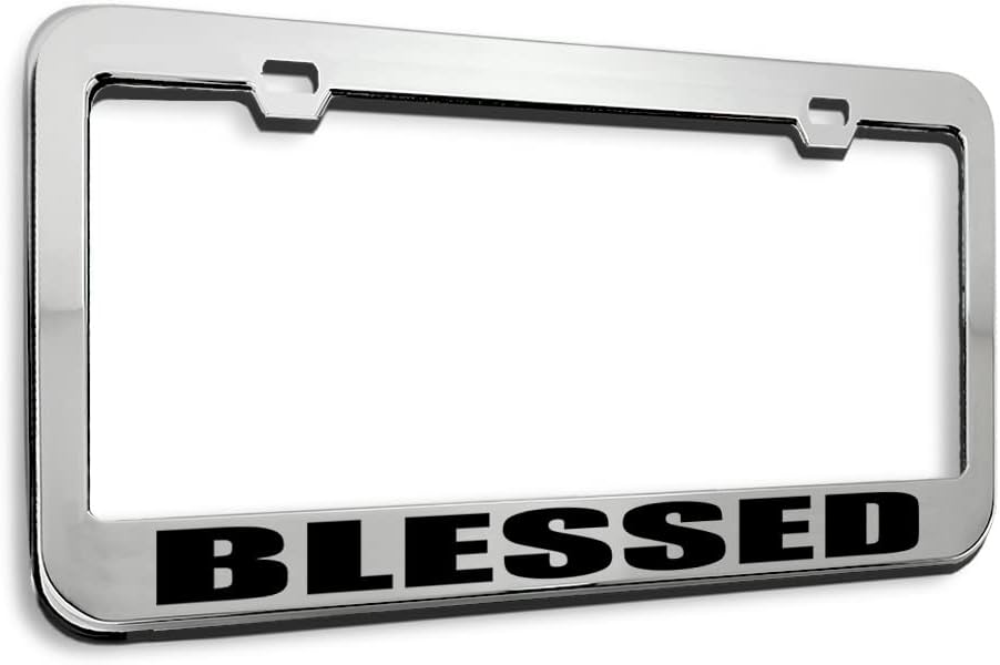 Metal License Plate Frame Blessed God Religious Jesus Christ Metal Tag Holder Car Accessories Stainless Steel 2 Holes 1 Frame