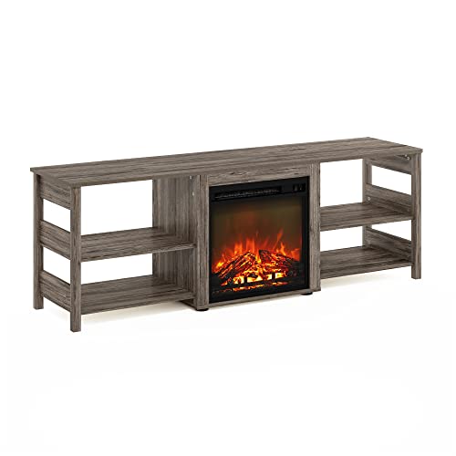 Image of Furinno Classic 70 Inch TV Stand with Fireplace, Rustic Oak