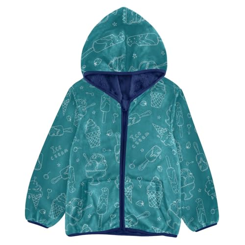 Ice Cream Pattern and Food Drawings Girls Fleece Jacket Girls Fall Jacket Girls Zip Up Hoodie Girls Sherpa Jacket 2-10T