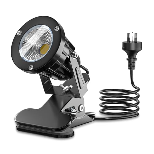 TobeBright 7W LED Spot Lights Indoor with Clip Plug in Spotlight Clip On Lamp Clamp Spot Lights, IP65 Water Resistant Outdoor/Indoor Plant Uplighter Adjustable Landscape Lights Warm White 3000K