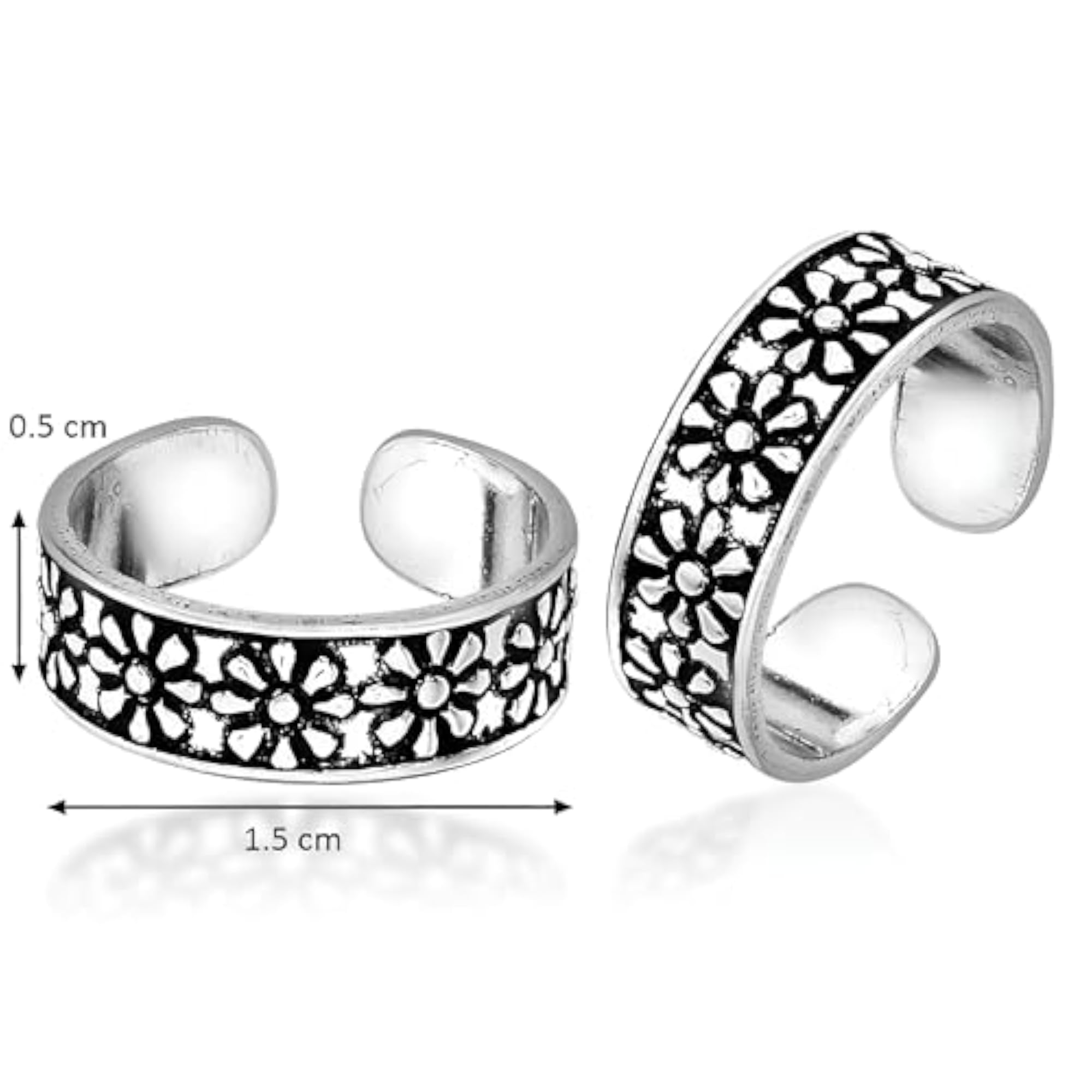 Women's Sterling Silver Thick Flower Design Toe Rings Pair
