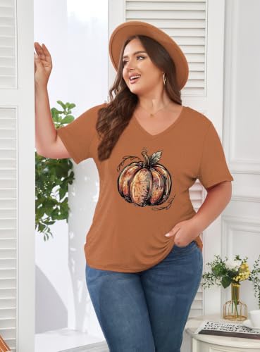 Image of ForHailey Women's Plus Size V Neck Tops Summer Short Sleeve T Shirt