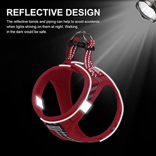 Suredoo Hundegeschirr Kleine Hunde mit Leine, Anti Zug Geschirr Reflektierend Atmungsaktiv Brustgeschirr, Welpengeschirr für Kleine Hunde (Rot Kariert, S, Brust: 29-33cm)
