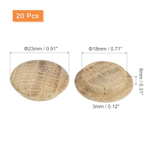 Image of uxcell 20 Pcs 0.71 x 0.91 Inch Wood Hole Plugs, Wooden Screw Hole Cover, Wood Pocket Button Plug for Chair Stair Craft Furniture Woodworking