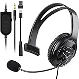 Joso Wired One Ear Headset with Mic, Single Ear Headset for PS5/PS4/Xbox/Switch/PC/iPad/Mac & Tablet with 3.5mm to Type C & USB-A Adapter - Chat Headphone, Office Business, Coach, Gaming, Remote Work