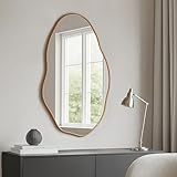 Espelho Orgânico Pedra 80x50cm Design Moderno com Moldura em Couro para Decoração Sofisticada (Caramelo)