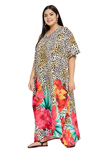 Image of Women Plus Size Kaftan Dress Beach Cover Up Maxi Dresses for Women, V-Neck | Kimono Sleeve 1X-3X