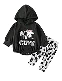 KANGKANG Cow Outfits For Baby Girl Hoodie Pullover Sweatshirt Oversized Romper + Long Pants Outfit S